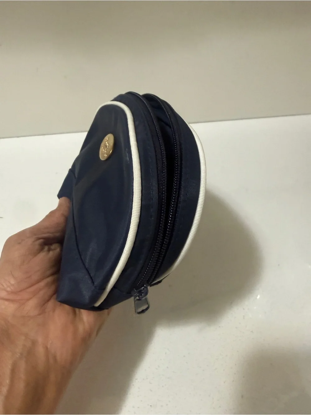 Dior Navy and White Travel Pouch with Gold Logo